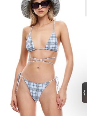 Lioness - Plaid String Tie Bikini Set in Light Blue